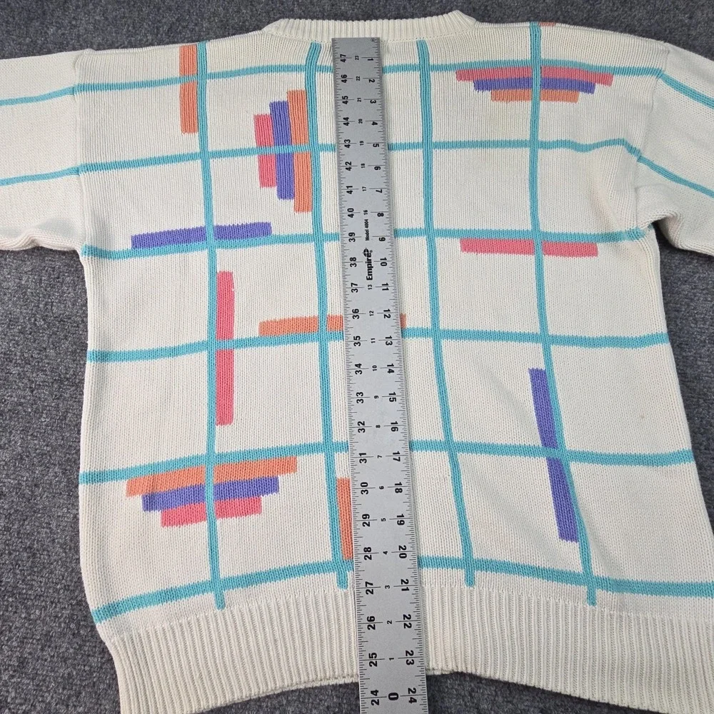 IZOD Club USA 100% Cotton Geometric Sweater Vintage 80s Womens L‎ Abstract Knit